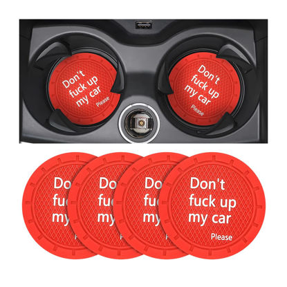 Picture of 8sanlione Car Cup Coaster, 4Pcs 2.75 Inch Auto Cup Holder Insert Coasters, Non-Slip Waterproof Embedded Drink Mat, Automotive Interior Accessories for Men and Women (D Red/4PCS)