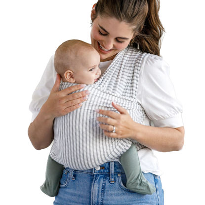 Picture of Solly Baby Wrap Carrier, Lightweight Hands-Free Baby Sling Carrier Newborns to Toddler, Infants 8-25 Lbs., Baby Registry Must Have, Baby Carrier Wrap, Newborn Baby Essentials, Natural + Grey Stripe