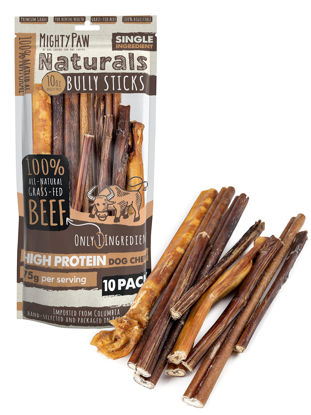 Picture of Mighty Paw Naturals Variety Pack Bully Sticks for Dogs - Grass Fed Beef Chews. Dog Bully Sticks for Large Pets, Medium and Small Breeds. Lower Odor Treats for Small Pets. Single Ingredient
