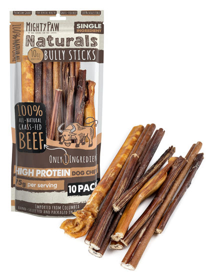 Picture of Mighty Paw Naturals Variety Pack Bully Sticks for Dogs - Grass Fed Beef Chews. Dog Bully Sticks for Large Pets, Medium and Small Breeds. Lower Odor Treats for Small Pets. Single Ingredient