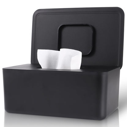 Picture of LEQXGO Baby Wipes Dispenser, Wipes Dispenser Baby Wipes Case, Baby Wipe Holder for Fresh Wipes, Non-Slip Wipes Case, Wipe Container with Sealing Design Lid (Black)