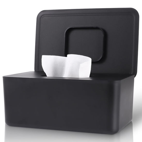Picture of LEQXGO Baby Wipes Dispenser, Wipes Dispenser Baby Wipes Case, Baby Wipe Holder for Fresh Wipes, Non-Slip Wipes Case, Wipe Container with Sealing Design Lid (Black)