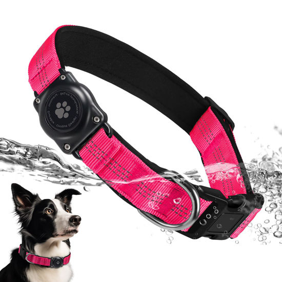 Picture of Upgraded AirTag Dog Collar, IP68 Waterproof Air Tag Dog Collar Holder, Reflective, Ultra-Durable, Comfortable Padded, Heavy Duty Dog Collars for Small Medium Large Dogs (S (10.6"-13.6"), Hotpink)