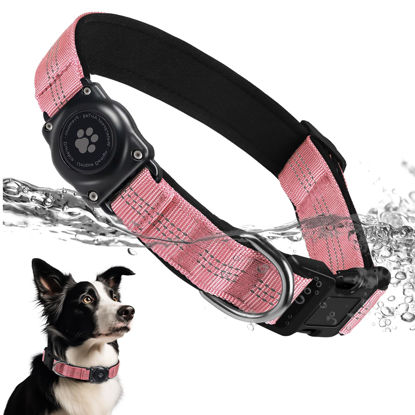 Picture of Upgraded AirTag Dog Collar, IP68 Waterproof Air Tag Dog Collar Holder, Reflective, Ultra-Durable, Comfortable Padded, Heavy Duty Dog Collars for Small Medium Large Dogs (S (10.6"-13.6"), Pink)