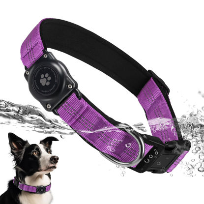 Picture of Upgraded AirTag Dog Collar, IP68 Waterproof Air Tag Dog Collar Holder, Reflective, Ultra-Durable, Comfortable Padded, Heavy Duty Dog Collars for Small Medium Large Dogs (M (12.6"-17.1"), Purple)