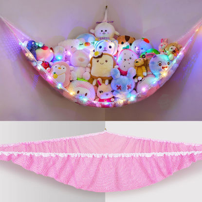 Picture of Unicorn Castle Stuffed Animals Net or Hammock Kids Toy Storage Organizer with LED Light Hanging Corner Stuffed Animals Holder Kids Girls Room Decor(Pack of 1)