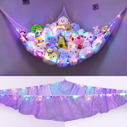 Picture of Unicorn Castle Stuffed Animals Net or Hammock Kids Toy Storage Organizer with LED Light Hanging Corner Stuffed Animals Holder Kids Girls Room Decor(Pack of 1)
