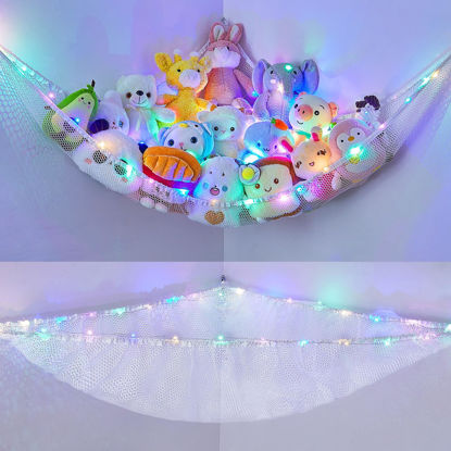 Picture of Unicorn Castle Stuffed Animals Net or Hammock Kids Toy Storage Organizer with LED Light Hanging Corner Stuffed Animals Holder Kids Girls Room Decor(Pack of 1)