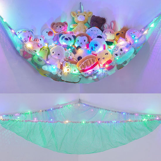 Picture of Unicorn Castle Stuffed Animals Net or Hammock Kids Toy Storage Organizer with LED Light Hanging Corner Stuffed Animals Holder Kids Girls Room Decor(Pack of 1)