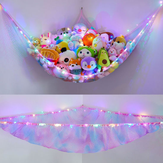 Picture of Unicorn Castle Stuffed Animals Net or Hammock Kids Toy Storage Organizer with LED Light Hanging Corner Stuffed Animals Holder Kids Girls Room Decor(Pack of 1)