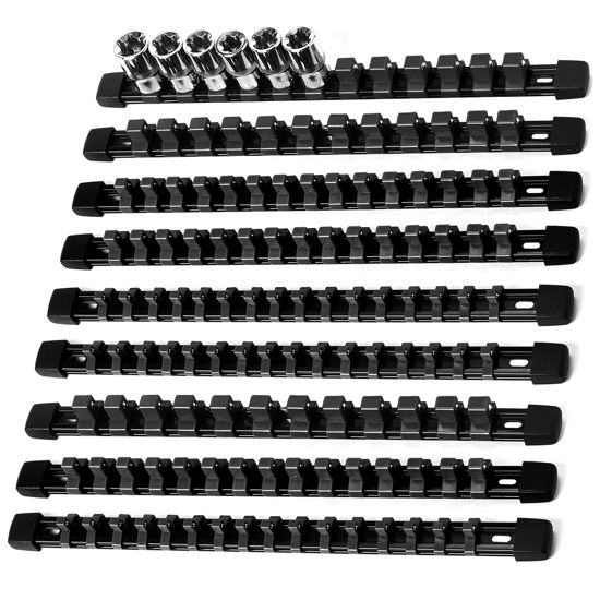 Picture of Reniteco Socket Organizer Drive ABS Tools - Black Socket Holder, Premium Quality 9 Pieces Socket Holders Kit 1/4-Inch x 48 Clips, 3/8-Inch x 45 Clips, 1/2-Inch x 36 Clips（9PC,Black)