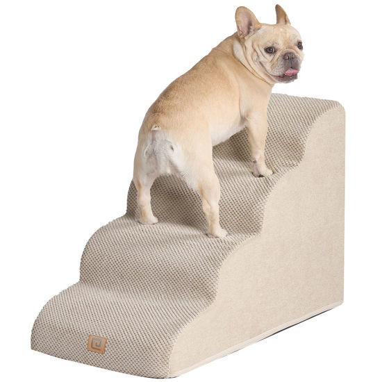 Picture of EHEYCIGA Curved Dog Stairs Ramp for High Beds 19.7" H, 4-Step Dog Steps for Small Dogs and Cats, Pet Stairs for High Bed Climbing, Non-Slip Balanced Pet Step Indoor, Beige