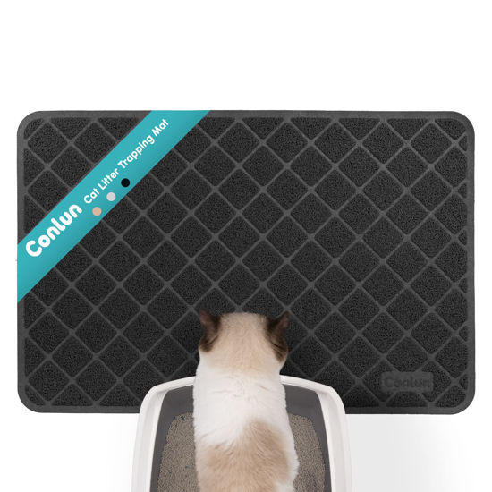 Picture of Conlun Cat Litter Mat Litter Trapping Mat, 35" x 23" Premium Durable PVC Grid Mesh with Scatter Control, Non-Slip, Less Waste Cat Litter Box Mat, Soft on Kitty’s Paws, Urine Waterproof