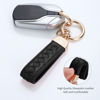 Picture of Genuine Leather Car Keychain, Handmade Knit Sheepskin Key chains for Women, Universal Key Fob Holder with 360 Degree Rotatable, Anti-Lost D-Ring, 2 Keyrings and 1 Screwdriver - Black
