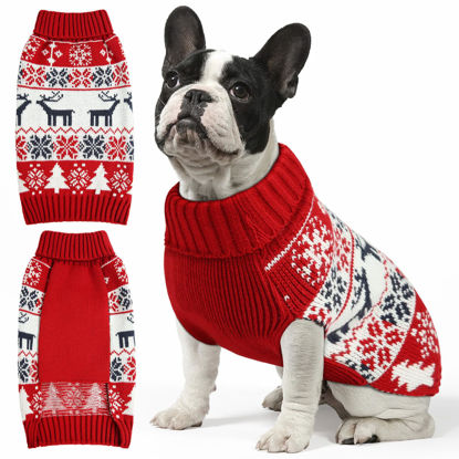 Picture of Christmas Dog Sweaters for Small Large Dogs Girl, Soft Warm Pup Dogs Shirt, Turtleneck Dog Sweaters for Medium Large Dogs, Double Knitting Collar for Outdoors Playing, Warm Dog Cat Clothes Deer XS