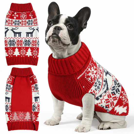 Picture of Christmas Dog Sweaters for Small Large Dogs Girl, Soft Warm Pup Dogs Shirt, Turtleneck Dog Sweaters for Medium Large Dogs, Double Knitting Collar for Outdoors Playing, Warm Dog Cat Clothes Deer XS