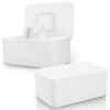 Picture of 2 Pack LEQXGO Baby Wipes Dispenser, Wipes Dispenser Baby Wipes Case, Baby Wipe Holder for Fresh Wipes, Non-Slip Wipes Case, Wipe Container with Sealing Design Lid (White and White)