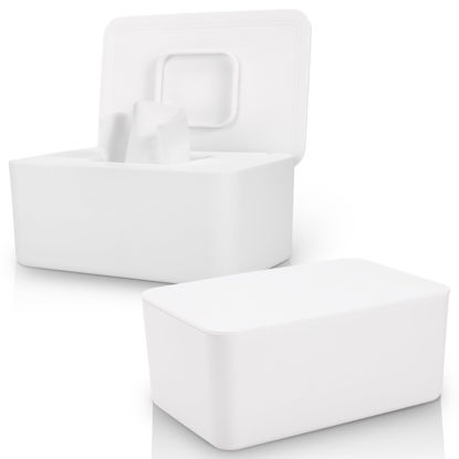 Picture of 2 Pack LEQXGO Baby Wipes Dispenser, Wipes Dispenser Baby Wipes Case, Baby Wipe Holder for Fresh Wipes, Non-Slip Wipes Case, Wipe Container with Sealing Design Lid (White and White)
