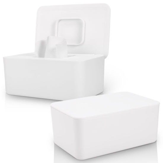 Picture of 2 Pack LEQXGO Baby Wipes Dispenser, Wipes Dispenser Baby Wipes Case, Baby Wipe Holder for Fresh Wipes, Non-Slip Wipes Case, Wipe Container with Sealing Design Lid (White and White)