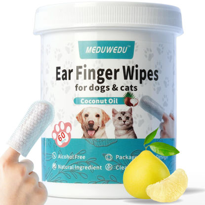 Picture of MEDUWEDU Ear Cleaner Finger Wipes 60 Counts, Dog Ear Cleaner,Soft & Easy Otic Cleaning Pads, Remove Wax, Dirt & Stop Smelly, Itchy, Non-Irritating, Grapefruit Scent