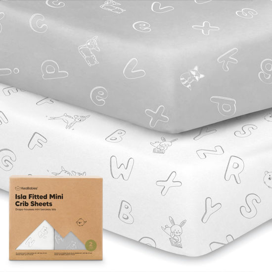 Picture of Pack and Play Sheets Fitted, 2-Pack Mini Crib Sheets - Pack N Play Sheets, Fitted Crib Sheet for Pack and Play Mattress, Playard Baby Crib Sheets, Crib Sheets Neutral for Boys, Girls (ABC Land)