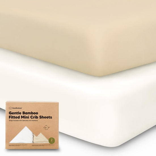 Picture of Pack and Play Sheets Fitted, 2-Pack Mini Crib Sheets - Pack N Play Sheets, Organic Fitted Crib Sheet for Pack and Play Mattress, Playard Baby Crib Sheets, Crib Sheets Neutral for Boys, Girls (Khaki)