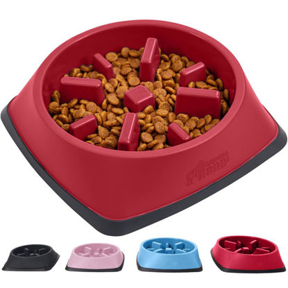 Picture of Gorilla Grip Slow Feeder Dog and Cat Bowls, Interactive Puzzle Toy for Dogs and Cats Food Training, Keeps Pets Busy and Prevents Puppy Overeating, Large, Small Breeds, 100% BPA Free, 1 Cup Red