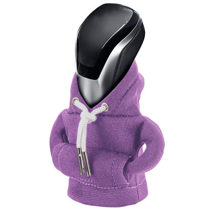 Picture of Gear Shift Hoodie, Universal Car Shift Knob Cover, Mini Hoodie for Car Shifter, Automotive Interior Cute Gadgets Car Accessories and Decorations Purple