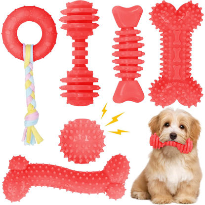 Picture of CGBD Puppy Toys, 6 Pack Dog Chew Toys for Puppy, Cute Red Small Dog Toys, Teething Toys for Puppies, Soft Durable Interactive Chew Toy for Small Dogs