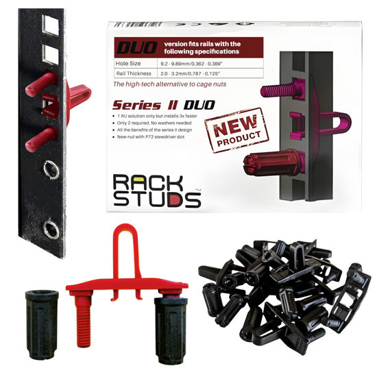 Picture of Rackstuds DUO50 1RU Series II Rack Mount Solution - Effortless Alternative to Traditional Rack Screws and Cage Nuts & Server Rack Screws Ideal for Server Hardware Setup - 50 Pack, Universal Version