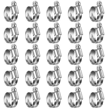 Picture of Steelsoft Heavy Duty Hose Clamp Size#8, 5/8 to 1 inch Adjustable Worm Gear Drive Hose Clamps Stainless Steel 304 for Fuel Injection Line, Automotive, Radiator, Garden,25 Pack