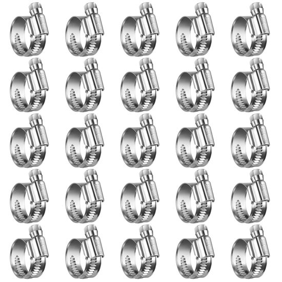 Picture of Steelsoft Heavy Duty Hose Clamp Size#8, 5/8 to 1 inch Adjustable Worm Gear Drive Hose Clamps Stainless Steel 304 for Fuel Injection Line, Automotive, Radiator, Garden,25 Pack