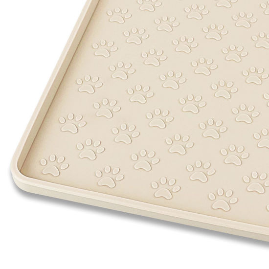 Picture of Ptlom Silicone Pet Placemat for Dog and Cat, Waterproof Non-Slip Pet Feeding Bowl Mats for Food and Water, Small Medium Large Tray Mat Prevent Residues from Spilling to Floor, Beige, 24.5" 16.5"