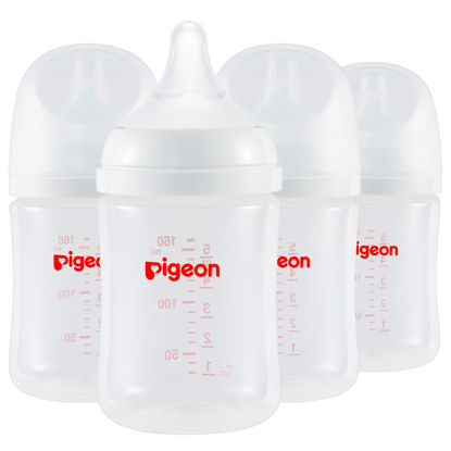 Picture of Pigeon PP Nursing Bottle Wide Neck, Anti-Colic, Streamlined Body, Natural Feel, Easy to Clean, 5.4 Oz (Pack of 4), Includes 4pcs SS Nipples (0m+)