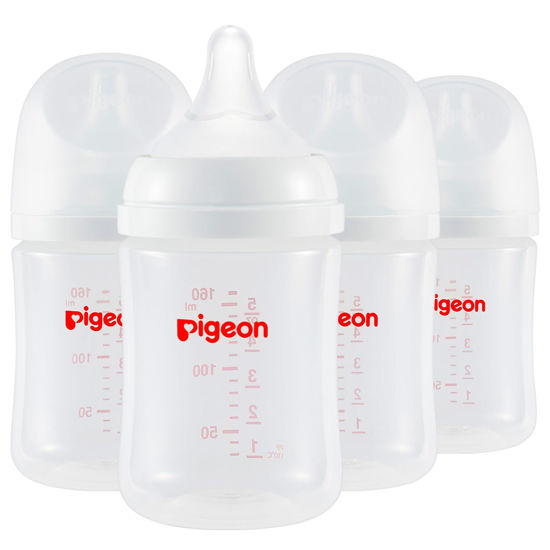 Picture of Pigeon PP Nursing Bottle Wide Neck, Anti-Colic, Streamlined Body, Natural Feel, Easy to Clean, 5.4 Oz (Pack of 4), Includes 4pcs SS Nipples (0m+)