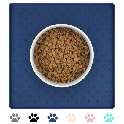 Picture of Ptlom Pet Placemat for Dog and Cat, Waterproof Non-Slip Silicone Feeding Bowl Mat Prevent Food and Water Overflow, Puppy Dish Feeder Fountain Trays Suitable for Medium and Small Pets, Navy Blue