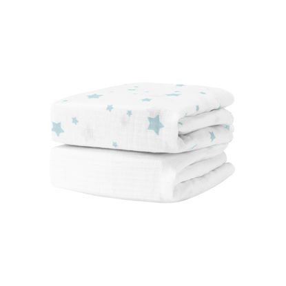 Picture of Newton Baby Organic Fitted Crib Sheets (2-Pack) - 100% Breathable and Ultra-Soft, 100% Organic Muslin Cotton, Stardust in Moonstone Mist & Solid White, Fits Standard Cribs