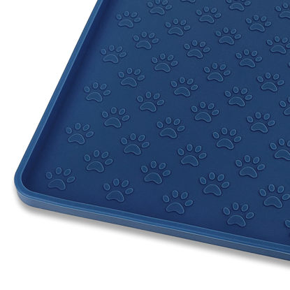 Picture of Ptlom Silicone Pet Placemat for Dog and Cat, Waterproof Non-Slip Pet Feeding Bowl Mats for Food and Water, Small Medium Large Tray Mat Prevent Residues from Spilling to Floor, Navy Blue, 18" 12"