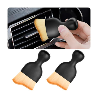 Picture of Blilo 2PCS Car Interior Detailing Brush with Dust Cover, Auto Soft Hair Cleaning Brushes, Scratch Free Curved Dirt Collectors, for Vehicle Dashboard Air Conditioner Vents Leather Computer (Brown/2PCS)