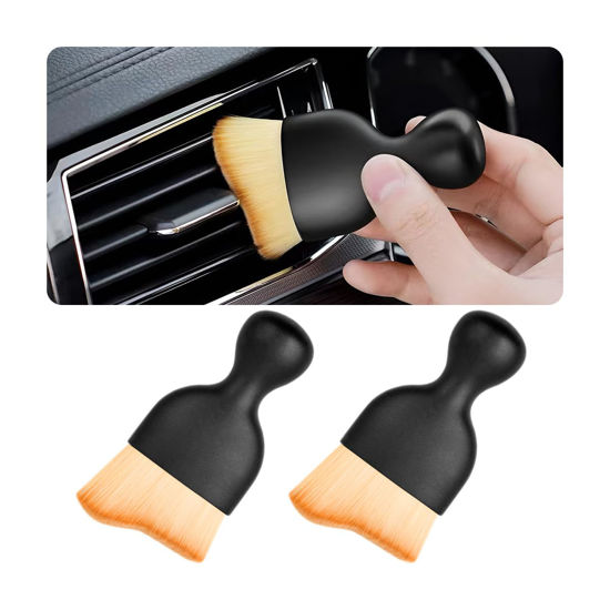 Picture of Blilo 2PCS Car Interior Detailing Brush with Dust Cover, Auto Soft Hair Cleaning Brushes, Scratch Free Curved Dirt Collectors, for Vehicle Dashboard Air Conditioner Vents Leather Computer (Brown/2PCS)