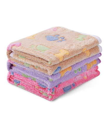 Picture of 1 Pack 3 Blankets Super Soft Fluffy Cute Bone Pattern Pet Blanket Flannel Throw for Dog Puppy Cat Pink/Brown/Purple Small