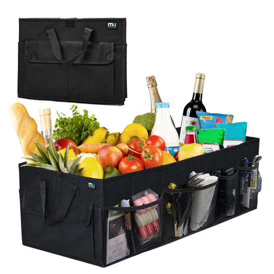 Picture of MIU COLOR Trunk Organizer for Car, Car Organizer, 12 Pockets Trunk Organizer for SUV, Non-Slip Bottom, Car Storage Organizer for Sedans, Van, Jeep, Grocery, Large 3 Compartments, Black