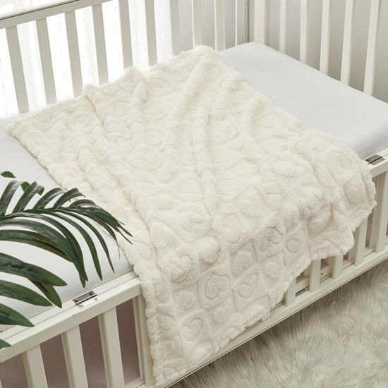 Picture of CREVENT 30"X40" Cozy Soft Warm Sherpa Baby Blanket for Girls Boys, Newborn Essentials for Infant, Baby Shower Receiving Gift - White Heart