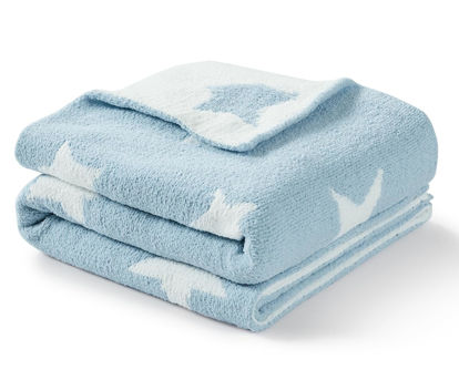 Picture of CREVENT 30"X40" Cozy Soft Warm Chenille Baby Blanket for Girls Boys, Newborn Essentials for Infant, Baby Shower Receiving Gift - Blue Star