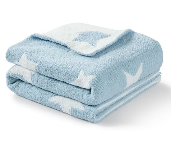 Picture of CREVENT 30"X40" Cozy Soft Warm Chenille Baby Blanket for Girls Boys, Newborn Essentials for Infant, Baby Shower Receiving Gift - Blue Star