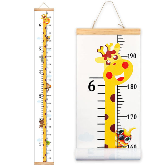 Picture of Mibote Baby Growth Height Chart Handing Ruler Wall Decor for Kids, Canvas Removable Height Growth Chart 79" x 7.9" (Giraffe)
