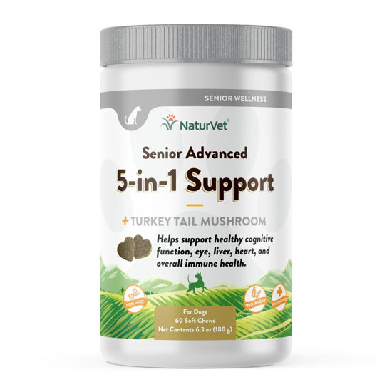 Picture of NaturVet Senior Advanced 5-in-1 Support Dog Supplement - Helps Support Immune System, Heart, Liver, Cognitive Function, Eye Health - Includes Ginkgo Biloba, Lutein - 60 Ct.