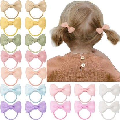 Picture of CÉLLOT Baby Hair Ties with Bows Tiny 2 inch Baby Hair Bow Durable Hand Sewed Rubber Bands Ponytail Holders Baby Hair Accessories for Baby Girls Infants Toddlers Gifts in Pairs