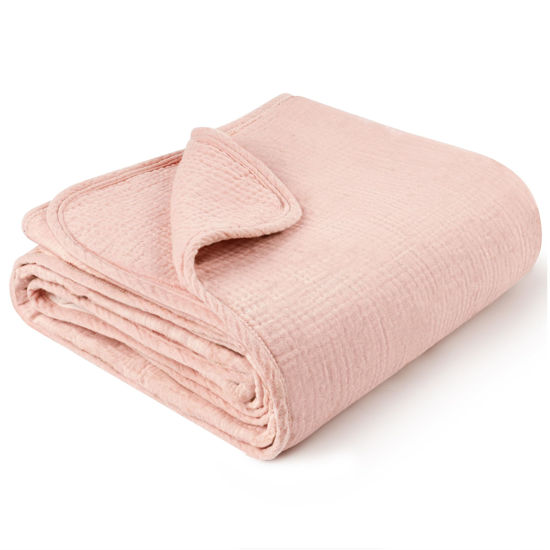 Picture of Konssy Muslin Baby Blankets for Girls Boys, 100% Cotton Crib Blanket for Infant Toddler, Super Soft and Lightweight Nursery Swaddling Wrap 40"x36" (Pink)