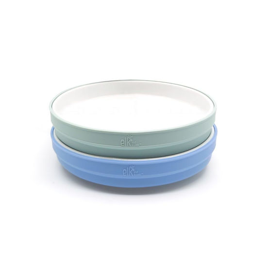 Picture of Elk and Friends Kids 7.8” Porcelain White Plates with Silicone Sleeves | Suitable for Kids/Toddlers | Microwave & Dishwasher Safe | Non Slip | Snack Dishes